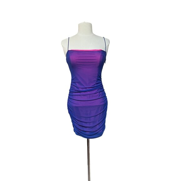 Superdown Issa Mesh Mini Dress Blue Pink Ruched Bodycon JPG Style Small - Picture 4 of 15